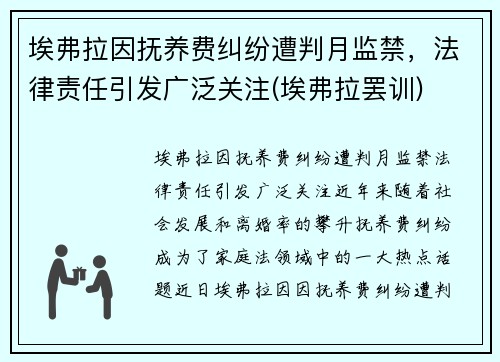 埃弗拉因抚养费纠纷遭判月监禁，法律责任引发广泛关注(埃弗拉罢训)