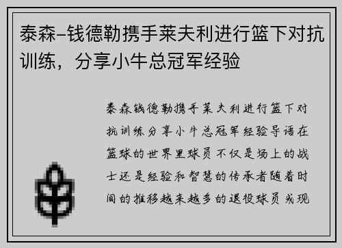 泰森-钱德勒携手莱夫利进行篮下对抗训练，分享小牛总冠军经验