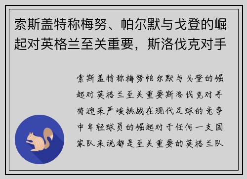 索斯盖特称梅努、帕尔默与戈登的崛起对英格兰至关重要，斯洛伐克对手将迎来严峻挑战