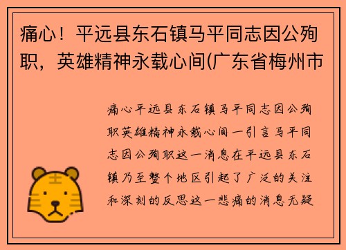 痛心!平远县东石镇马平同志因公殉职,英雄精神永载心间(广东省梅州市平远县东石镇) 痛心!平远县东石镇马平同志因公殉职,英雄精神永载心间(广东省梅州市平远县东石镇)