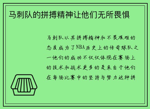 马刺队的拼搏精神让他们无所畏惧